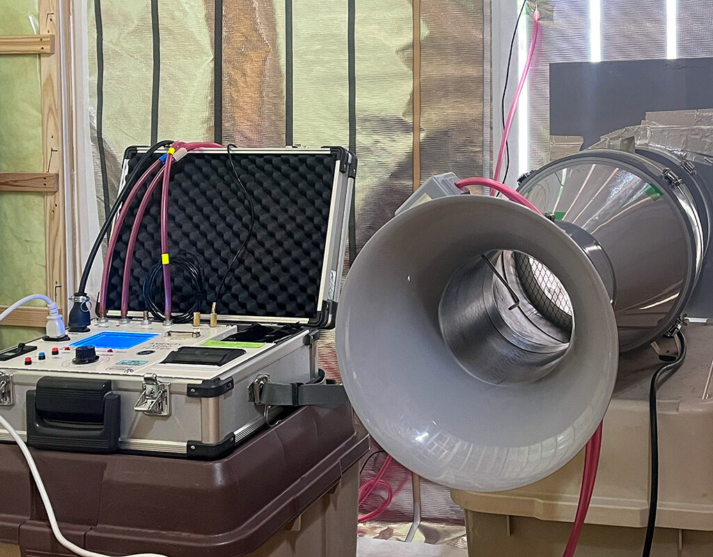 気密測定の送風機と測定機器